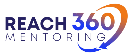 A black background with the words reach 3 6 5 tutoring written in blue.